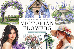 Watercolor Victorian Flowers Clipart, a Person Illustration by BusyDaydesign