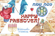 Watercolor Happy Passover set, an Illustration by DollyPotterson (Thumbnail 1 of 4)