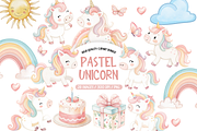 Pastel Watercolor Unicorn Clipart, an Illustration by TatiMockup (Thumbnail 1 of 5)
