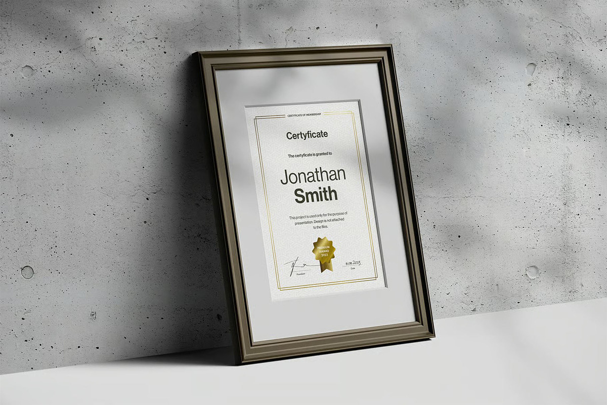 A4 Passe-partout Certificate Mock-up, an Advertising Mockup by zippypixelstudio (Photo 5 of 13)