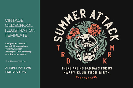 Vintage Old School Skull Rose