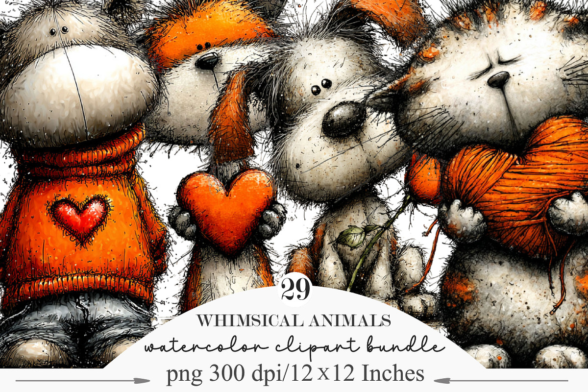 Valentines Whimsical Animals Clipart, an Illustration by Designking (Photo 1 of 5)