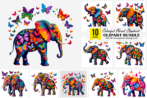 10 Colorful Floral Elephant PNG, a Graphic by Clipart Bloom