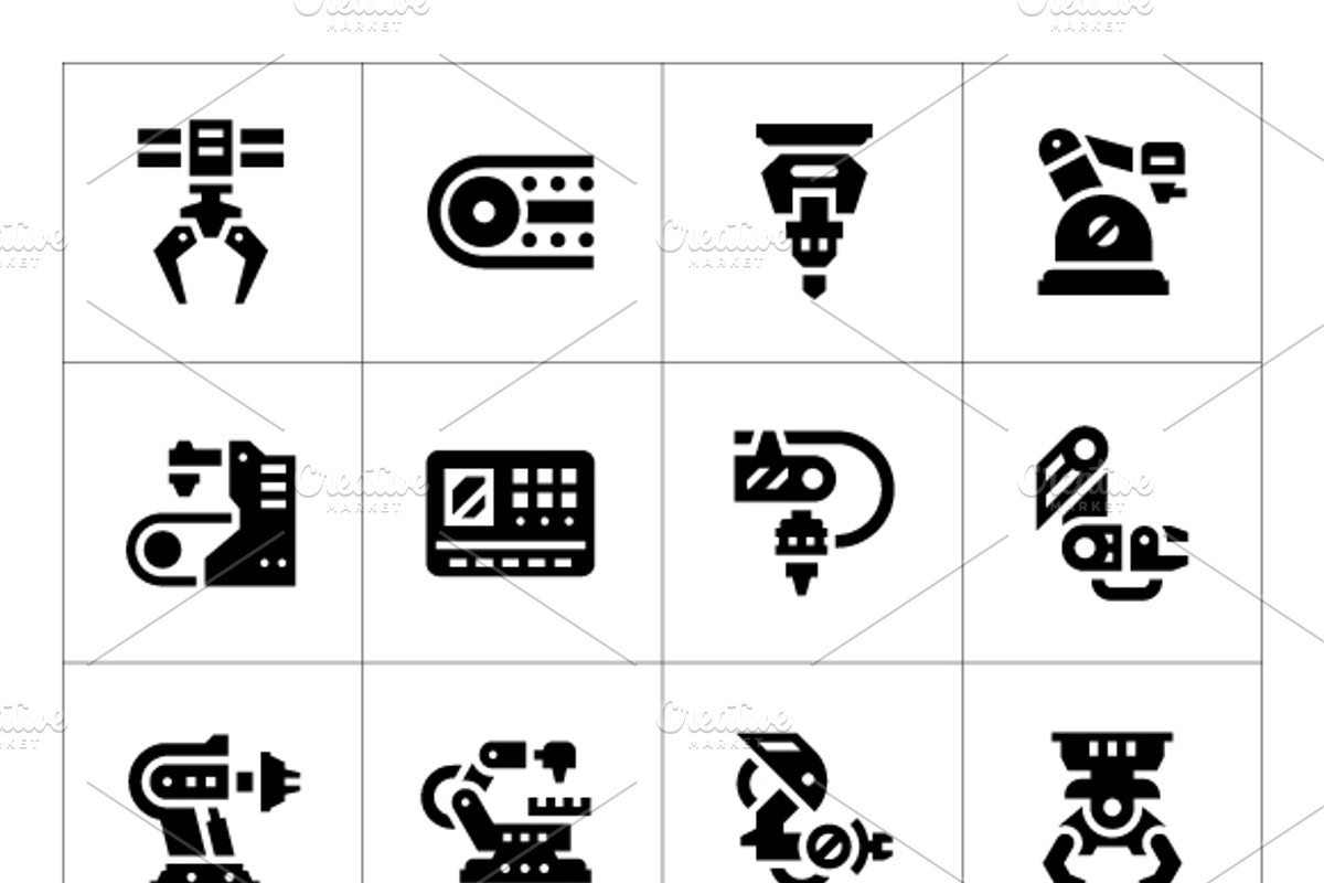 Set icons of robotic industry, a Solid Icon by motorama (Photo 1 of 2)