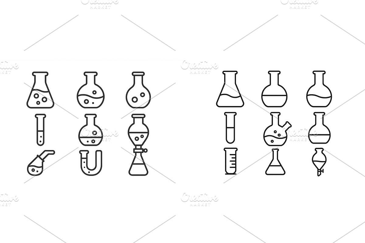 Various laboratory glassware icons, an Illustration by ZinetroN