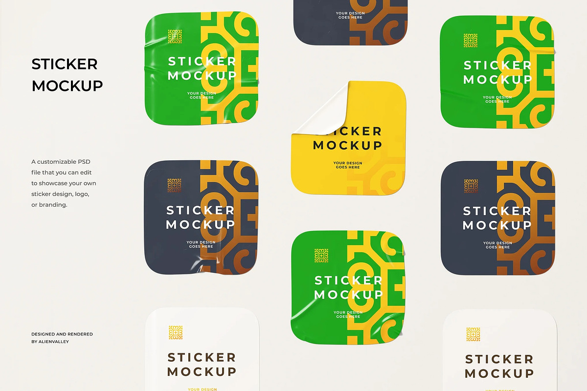 Square Sticker Mockup, a Packaging Mockup by zpackcreative (Photo 1 of 6)