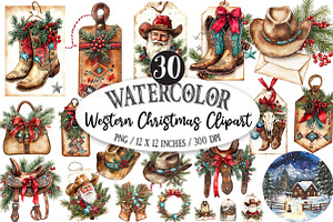 Western Christmas Clipart, a Seasonal Illustration by Designking