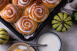 Cinnamon rolls with cream cheese, a Food & Drink Photo by Yulia Furman