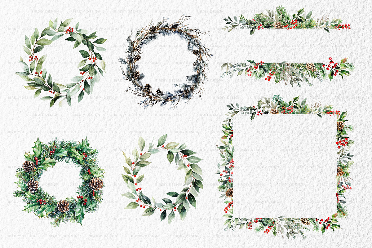 Watercolor Christmas Illustrations, a Seasonal Illustration by BirDIY Design (Photo 5 of 8)
