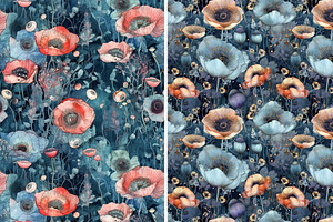 Watercolor Seamless Patterns Poppies