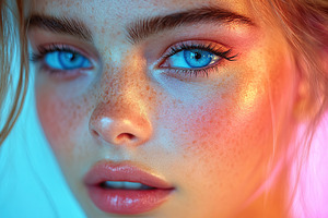 Close-up portrait of a young woman with striking blue eyes, a Person Photo by AlyaAnd