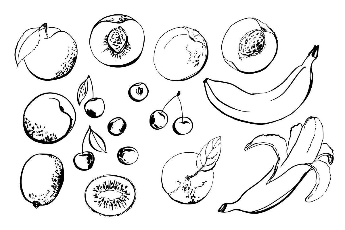 Fruits and berries vector sketch, a Food Illustration by irina.vaneeva (Photo 9 of 11)