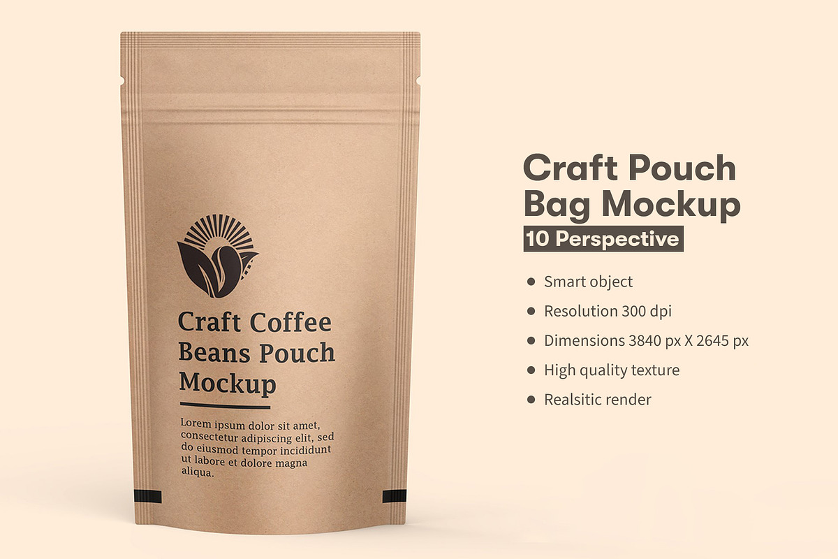 Craft Paper Coffee Pouch Bag Mockup, a Cups & Container Mockup by Ram Studio LLC (Photo 1 of 11)