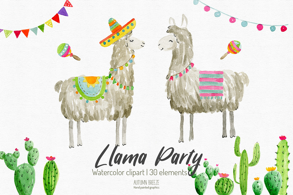 watercolor  llama clipart, an Animal Illustration by Autumn Breeze (Photo 2 of 4)