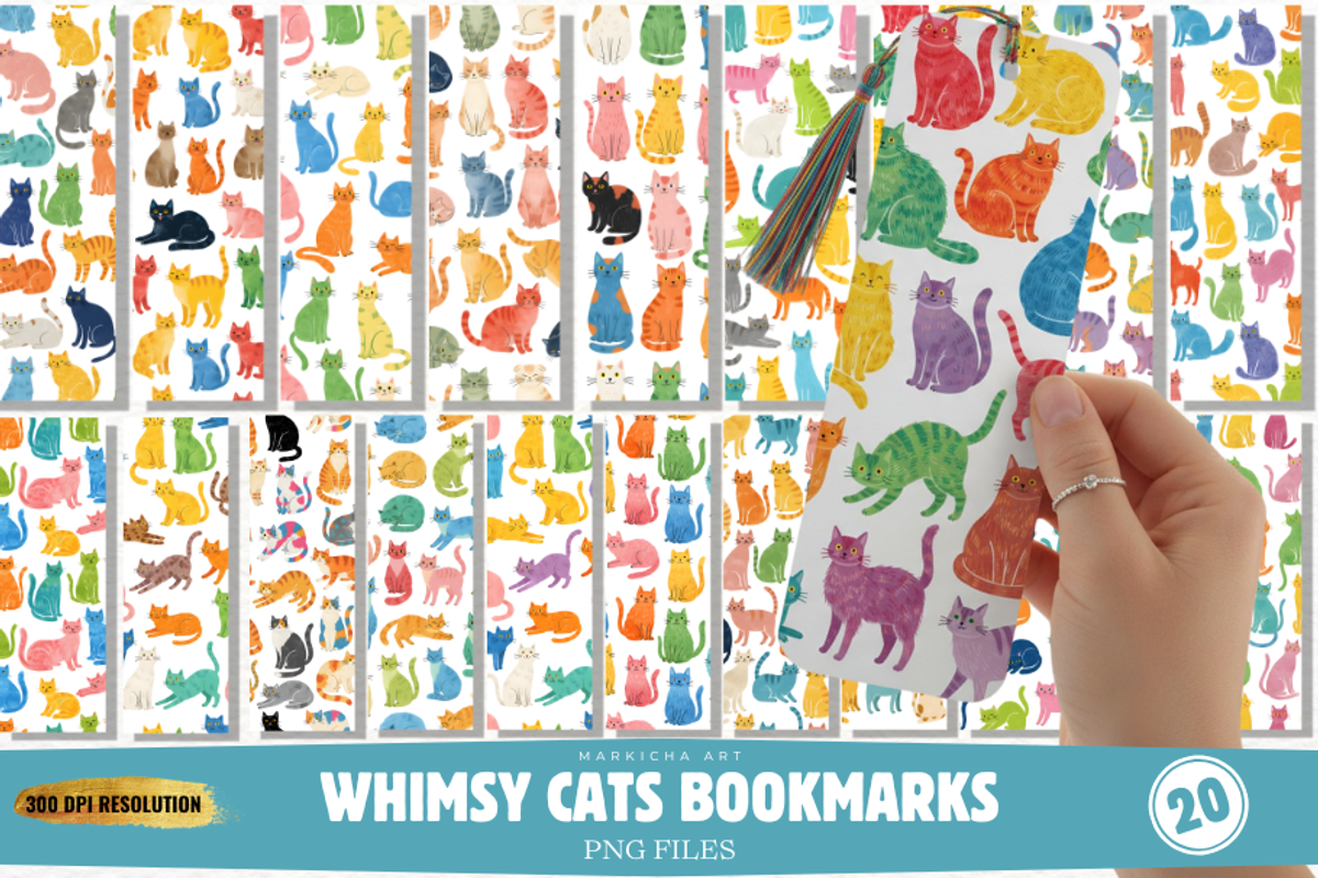 Whimsy Cats Bookmarks Png Bundle, an Animal Illustration by Markicha Art (Photo 1 of 12)