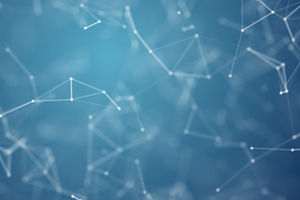 Abstract blue blurred geometry wireframe network and connecting
