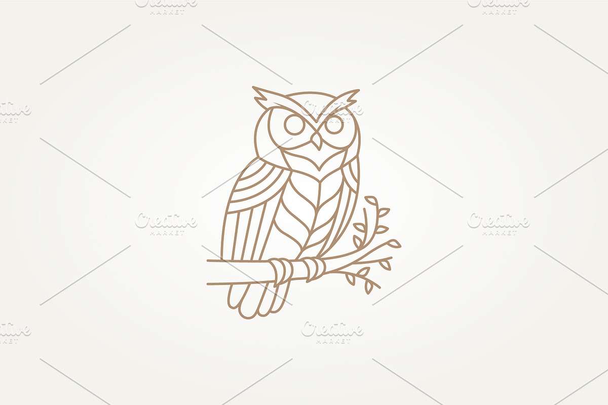 owl bird standing on a branch logo, a Branding & Logo Template by Blazybone
