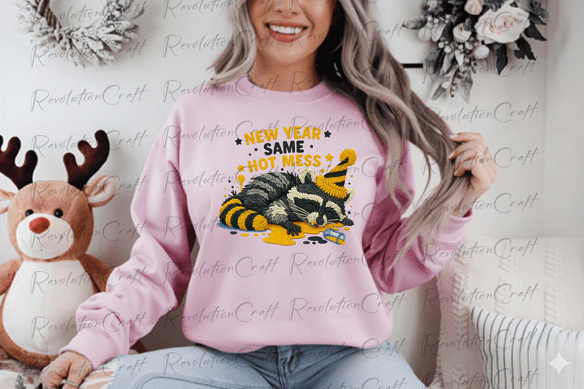New Year Raccoon Yarn Crochet PNG, an Illustration by OK Design (Photo 3 of 4)