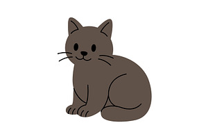 Cute cartoon sitting brown cat. Flat, an Animal Illustration by GraphiShop