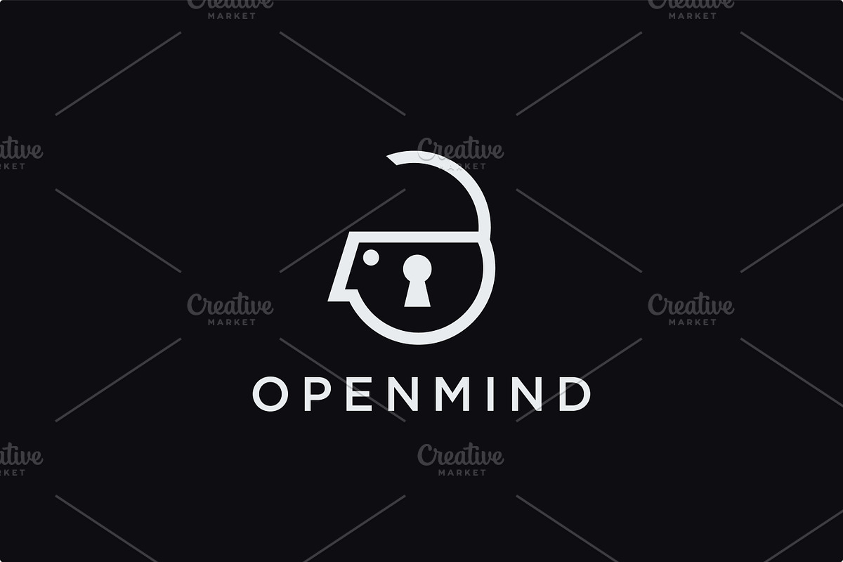 Open padlock human brain logo, a Branding & Logo Template by DOMHOUZE