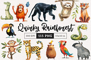 Quirky Rainforest Animals, an Animal Illustration by PaintPixelCo (Thumbnail 1 of 19)