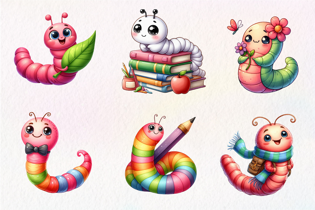 Kawaii School Worm Sublimation, an Illustration by CreationArt (Photo 3 of 5)
