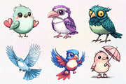 Watercolor Whimsical Birds Clipart, an Illustration by CreationArt (Thumbnail 3 of 5)