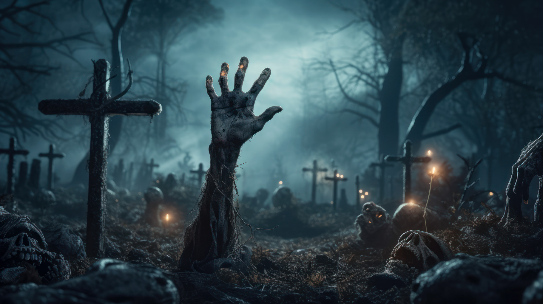 Undead hand rising out of ground, cr, an Illustration by Lopatin Photo