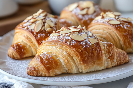 Golden pastries topped with almond s, a Background Photo by Pixeness