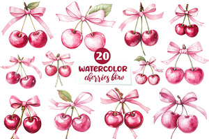 Watercolor Coquette Cherries Bow Cli, an Illustration by CreationArt