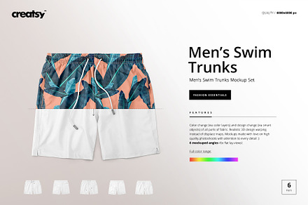 Men's Swim Trunks Mockup Set, a Bottom Mockup by creatsy5