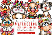 Whimsical birthday animals clipart, an Illustration by CreationArt (Thumbnail 1 of 5)