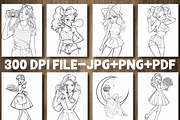 Pin Up Girl Coloring Pages, a Person Illustration by Design Station (Thumbnail 2 of 4)