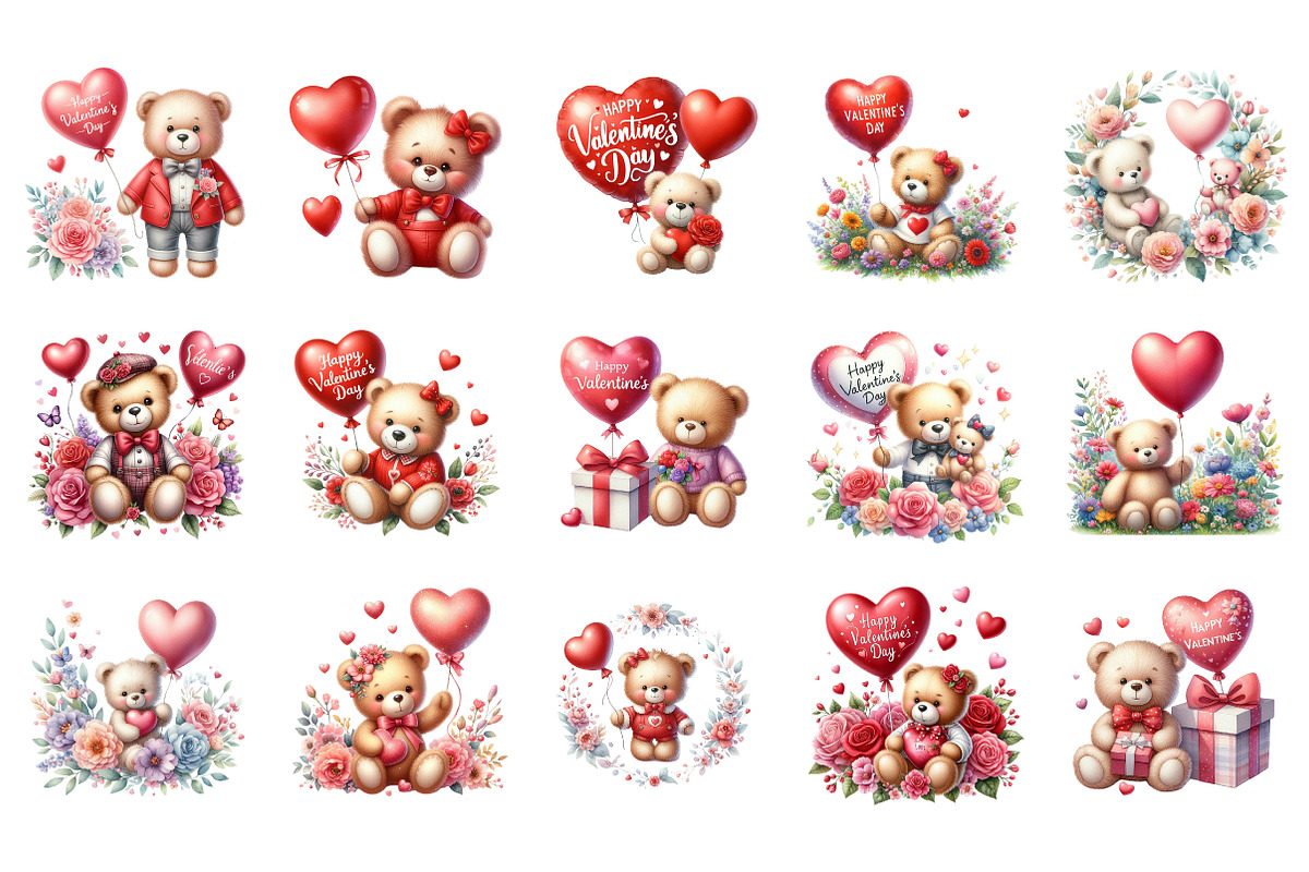 Valentines Day Teddy Bear Clipart, an Illustration by SinaCreation (Photo 2 of 11)