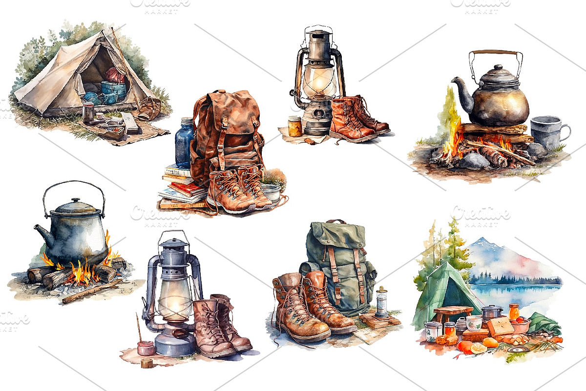 Tourist camping, watercolor clipart, a Person Illustration by AkvarelRiver (Photo 5 of 8)