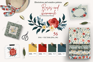Roses and chamomile Vector Clipart