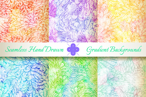 6 Seamless Gradient Florals. Set4
