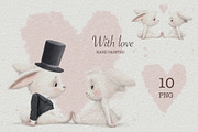Bunny wedding. Illustration., an Animal Illustration by sheincar (Thumbnail 1 of 8)