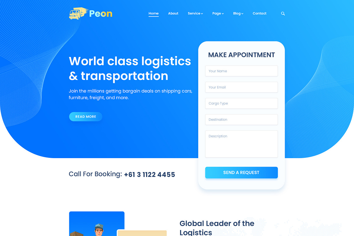 Peon - Logistic PSD Template, a Landing Page Template by Andit themes (Photo 2 of 34)