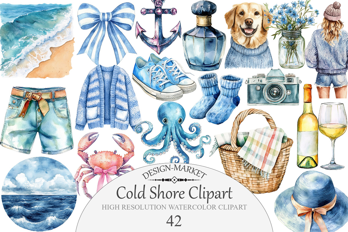 Watercolor Cold Shore Clipart, an Illustration by Design Market (Photo 1 of 5)