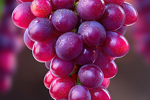 Juicy and vibrant bunch of grapes hanging from a vine in a sunny orchard, a Food & Drink Photo by AlyaAnd