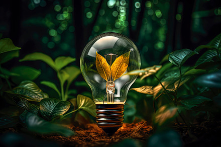 eco light bulb surrounded by fores, a Background Photo by huertas19