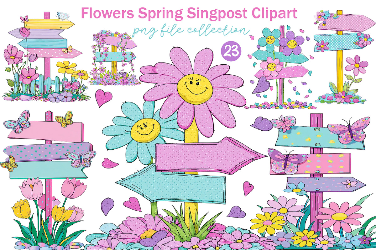 Flowers Spring Singpost Clipart, an Illustration by Dream Creation (Photo 1 of 5)