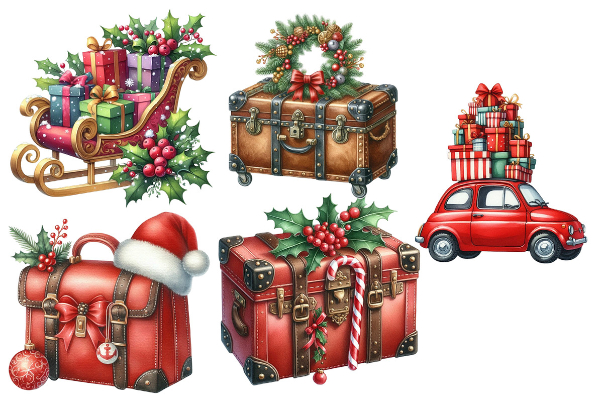 Christmas Travel Watercolour Clipart, an Illustration by Designworld (Photo 4 of 5)