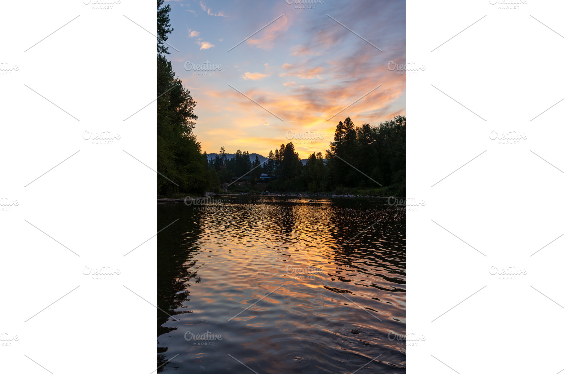 Sunrise over Wenatchee River in, a Nature Photo by Backyard Stock
