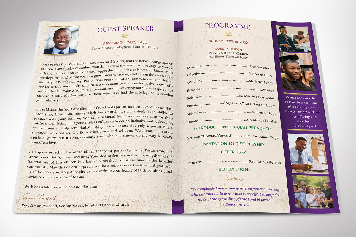 Pastor Appreciation Program Canva, a Brochure Template by Godserv Designs (Photo 4 of 11)