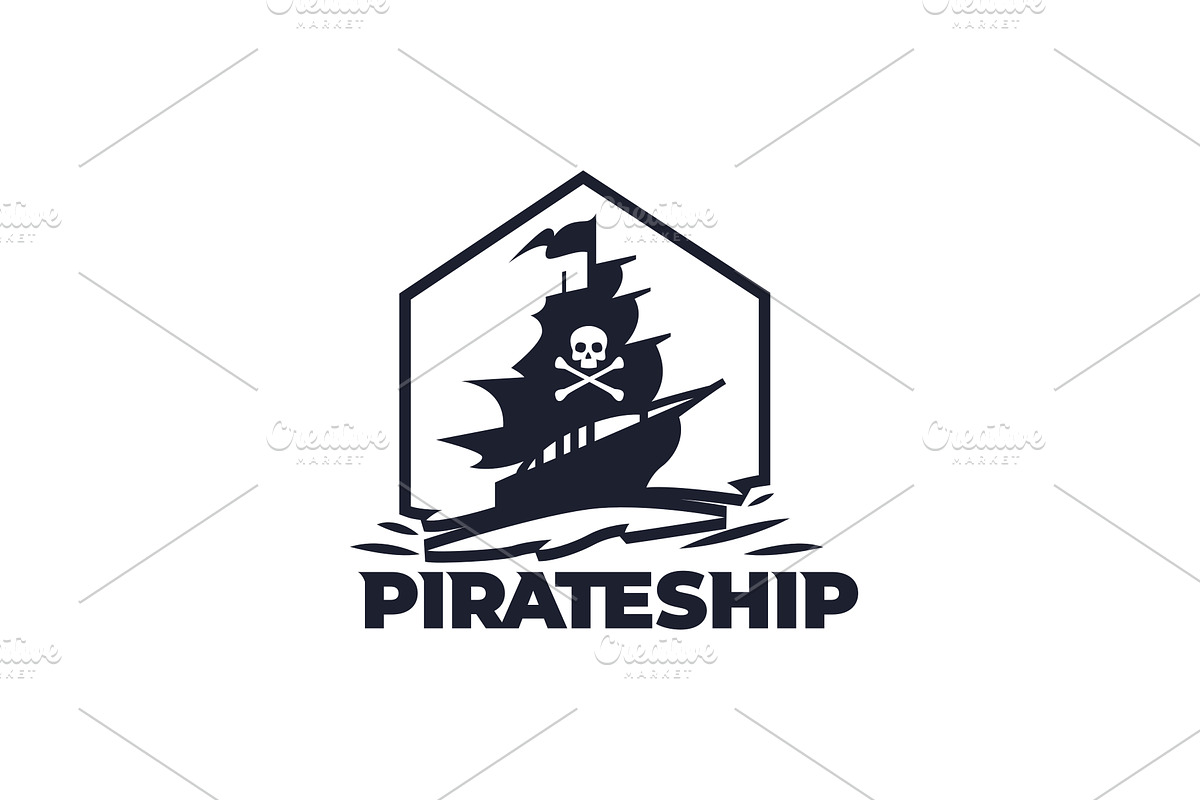 lustrate a emblem-style pirate ship, a Person Illustration by Masterlevsha