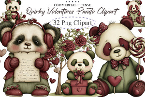 Quirky Valentines Panda Clipart, an Illustration by designcity5
