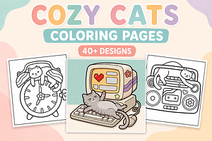 Cozy Cats Coloring Pages #2, an Animal Illustration by Inkivelle Studio
