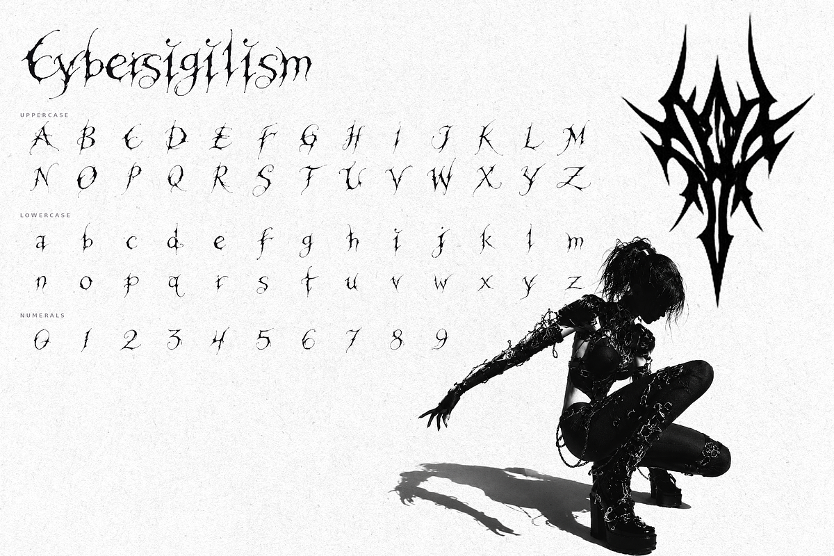 Cybersigilism Fonts, a Blackletter Font by Lilithcollageart (Photo 11 of 11)